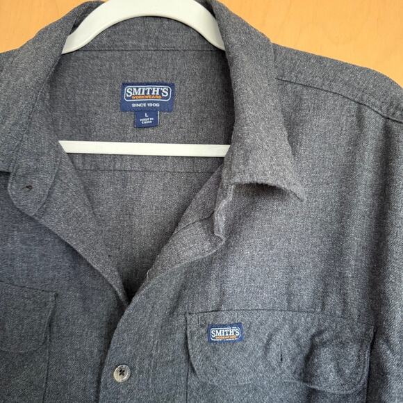 Men's Smith's Workwear Cotton Size L Dark Gray Charcoal Work Wear Button Down - Picture 4 of 7